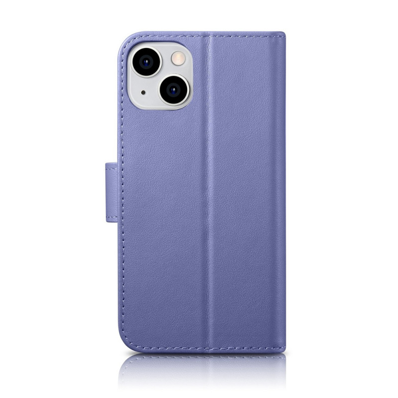 iCarer Wallet Case 2in1 funda con tapa de piel para iPhone 14 Plus, Anti-RFID, morada clara (WMI14220727-LP)