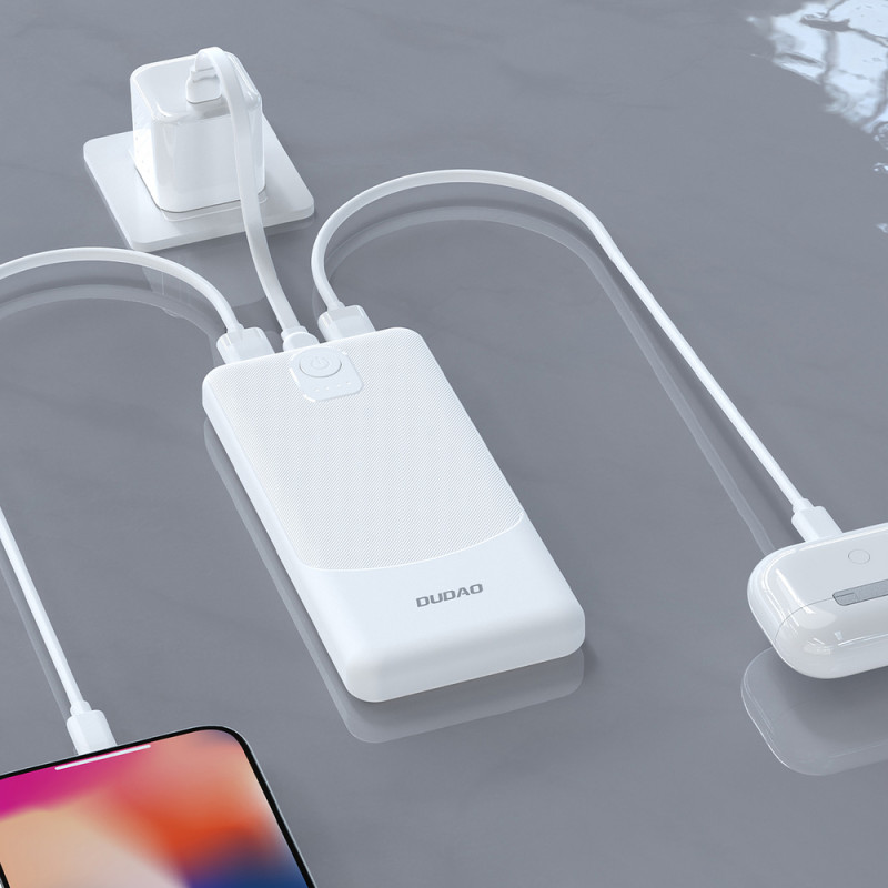 Batería externa Dudao K10 de 10000 mAh, 2 x USB-A, 2,4 A, blanca
