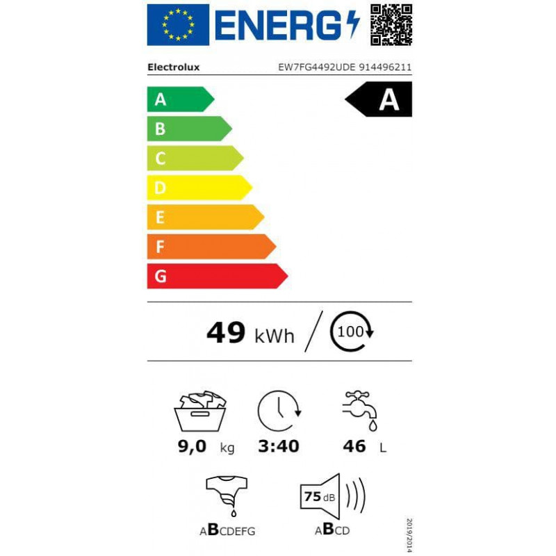 Electrolux EW7FG4492UDE lavadora de carga frontal, 9 kg, negra