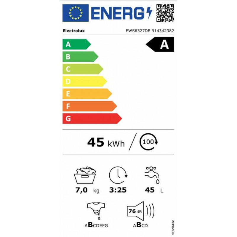 Electrolux EWS6327DE serie 600 SensiCare lavadora de carga frontal, 7 kg, blanca
