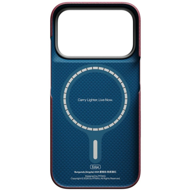 PITAKA Edge Case Argyle MagSafe funda para Apple iPhone 18 Pro / 17 Pro, burdeos