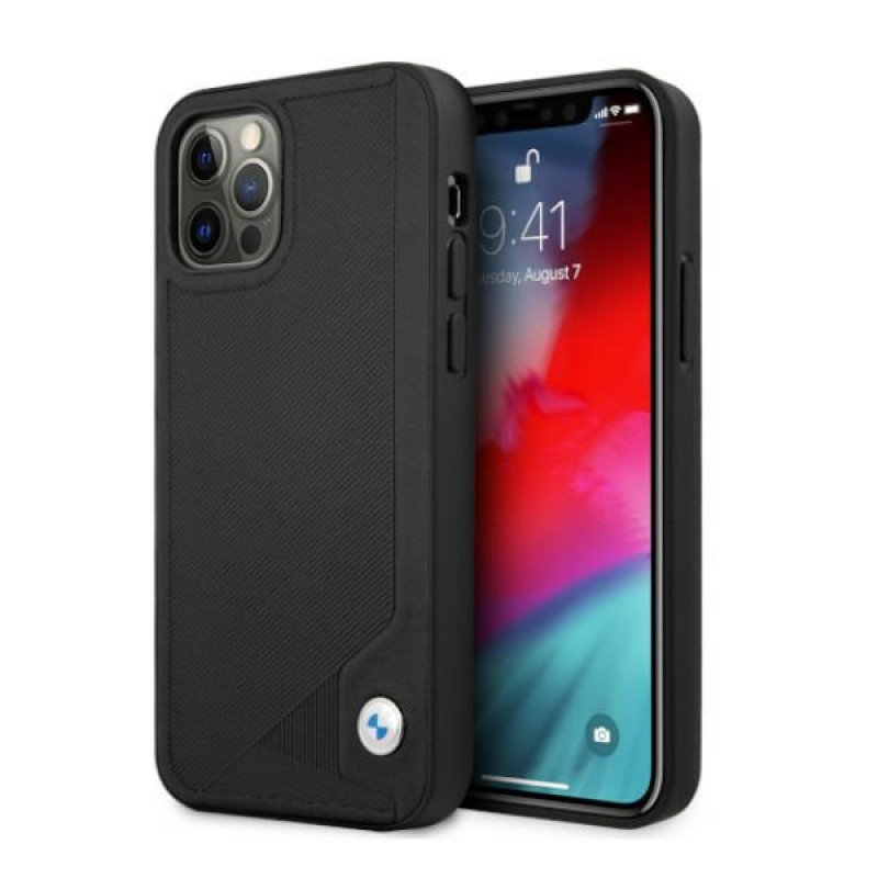 BMW BMHCP12LRCDPK Apple iPhone 12 Pro Max funda rígida Leather Deboss, negra
