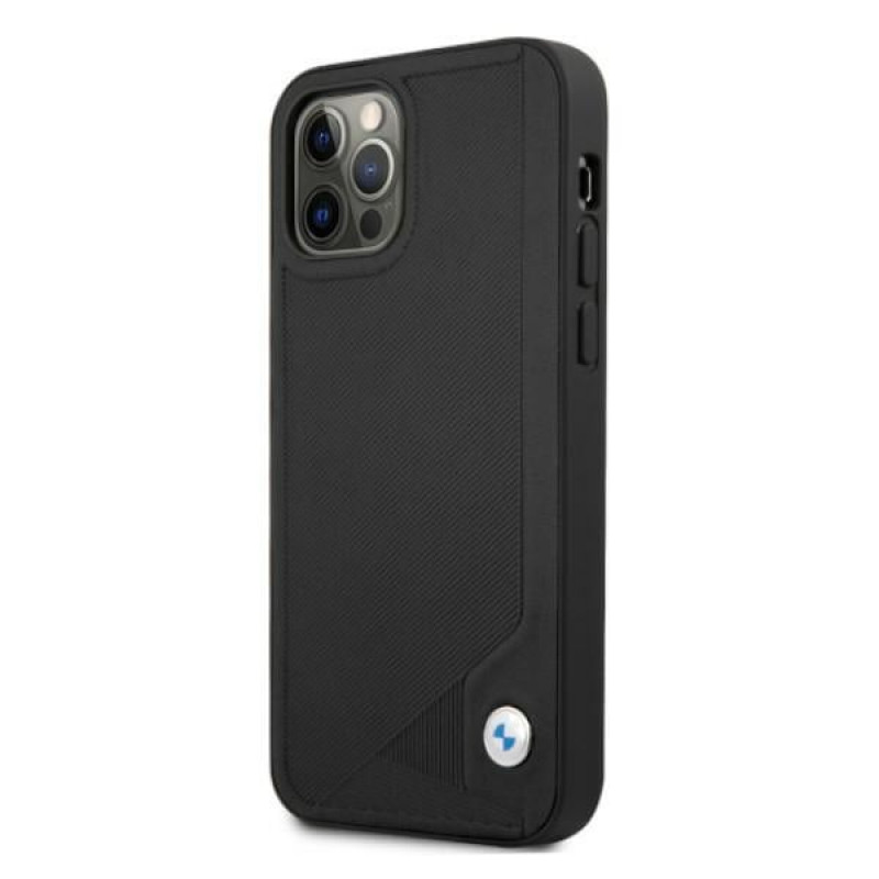 BMW BMHCP12LRCDPK Apple iPhone 12 Pro Max funda rígida Leather Deboss, negra