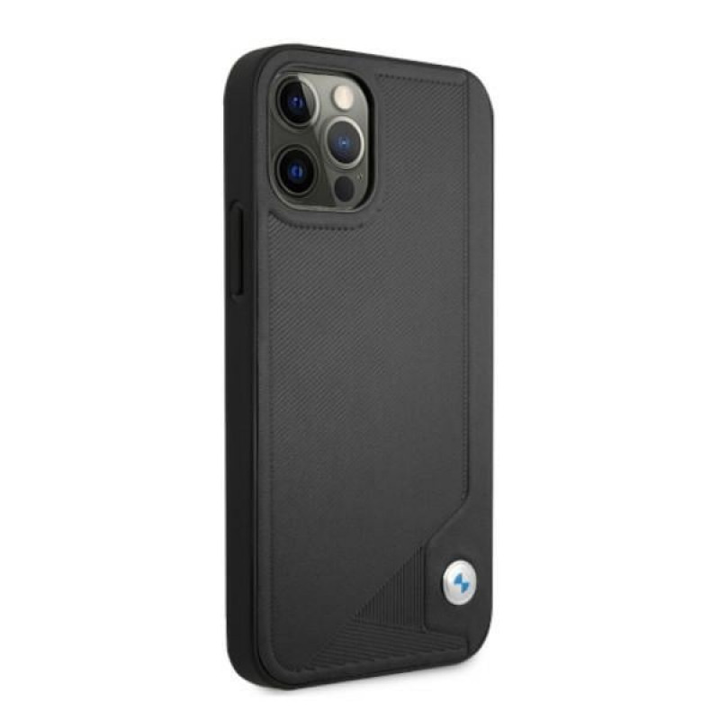 BMW BMHCP12LRCDPK Apple iPhone 12 Pro Max funda rígida Leather Deboss, negra