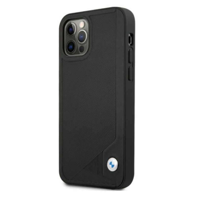 BMW BMHCP12MRCDPK Apple iPhone 12 / 12 Pro funda rígida Leather Deboss, negra
