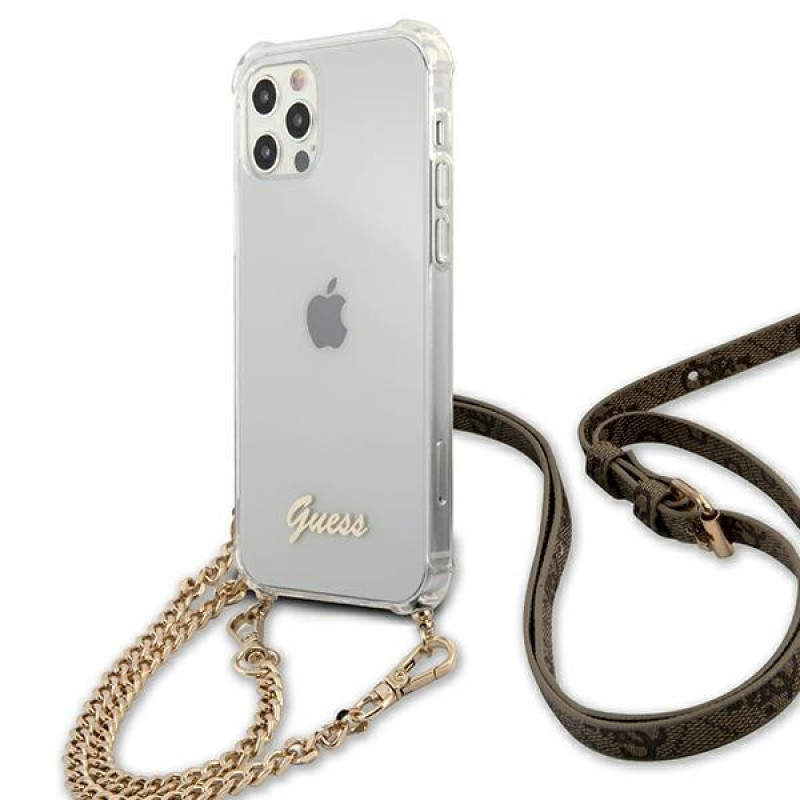 Guess GUHCP12MKC4GSGO Funda rígida para Apple iPhone 12 / 12 Pro 4G Gold Chain, Transparente