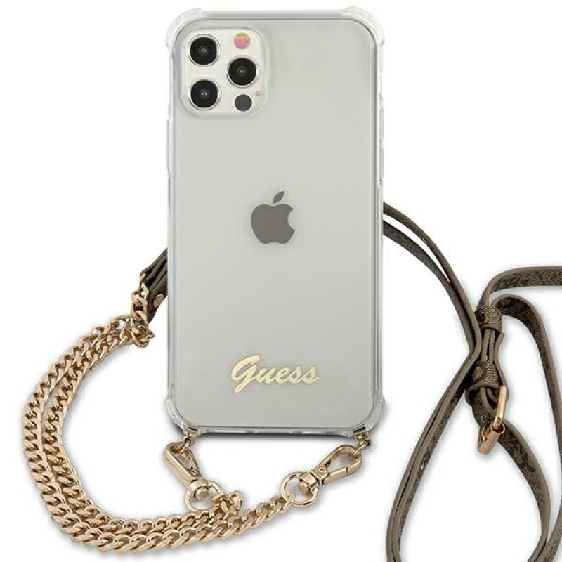Guess GUHCP12MKC4GSGO Funda rígida para Apple iPhone 12 / 12 Pro 4G Gold Chain, Transparente