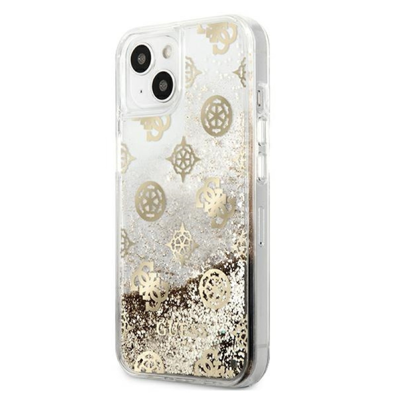 Guess GUHCP13SLGPEGO Funda rígida Apple iPhone 13 mini Peony Liquid Glitter, dorada