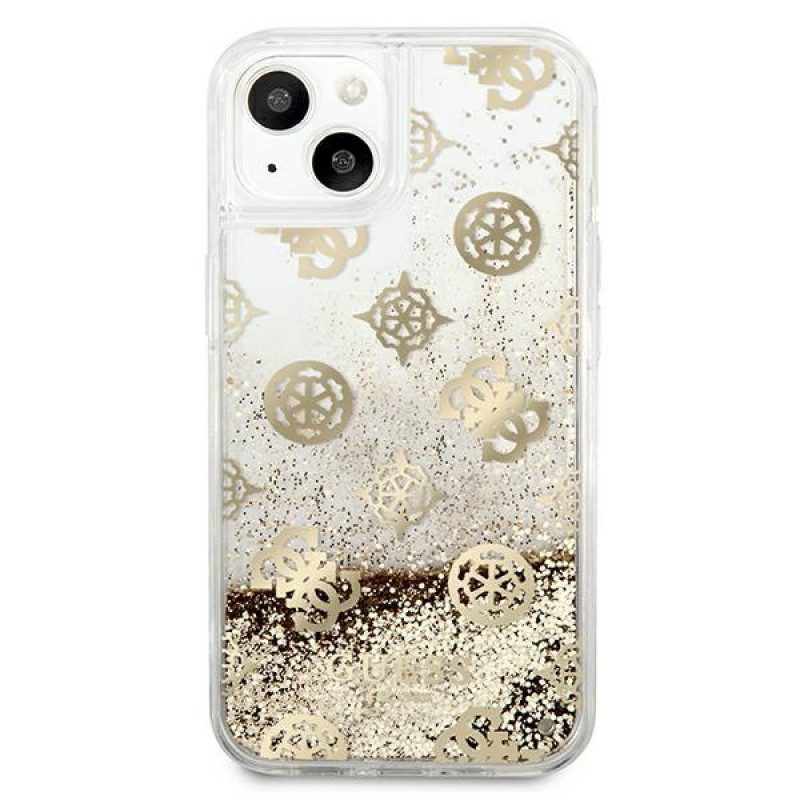 Guess GUHCP13SLGPEGO Funda rígida Apple iPhone 13 mini Peony Liquid Glitter, dorada