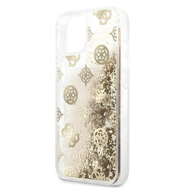 Guess GUHCP13SLGPEGO Funda rígida Apple iPhone 13 mini Peony Liquid Glitter, dorada