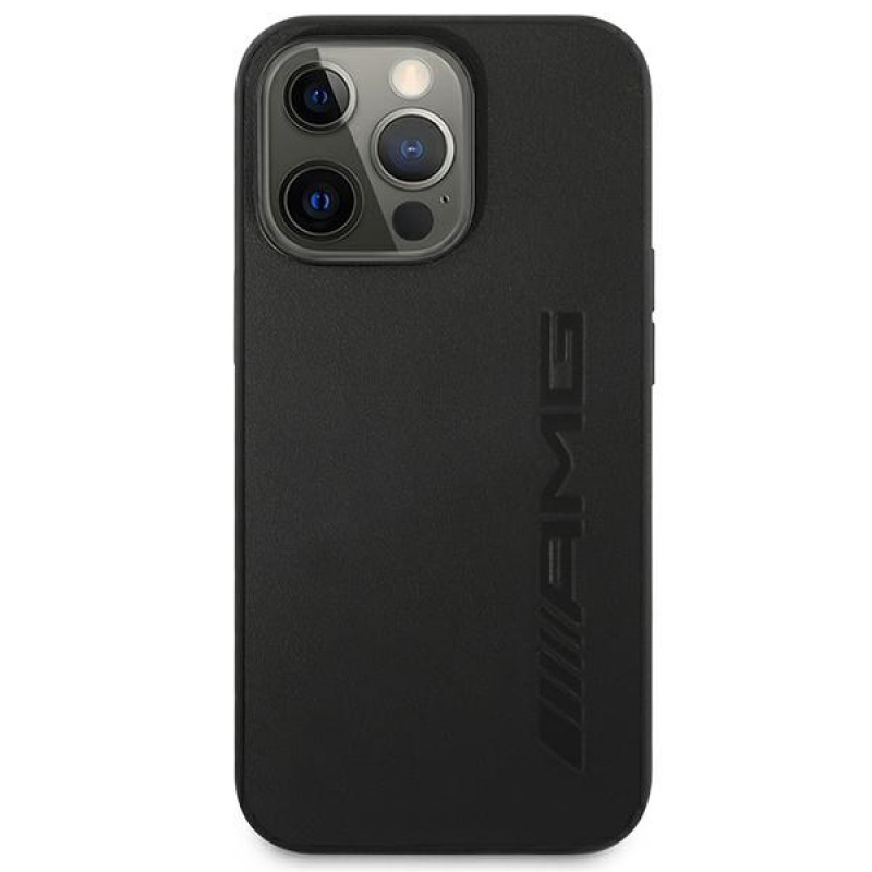 Mercedes-AMG AMHCP14LDOLBK Funda rígida para Apple iPhone 14 Pro, Leather Hot Stamped, negra
