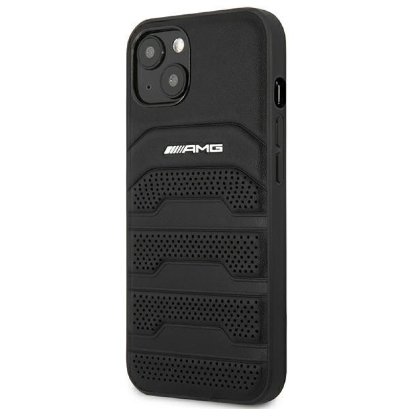 Mercedes-AMG AMHCP14MGSEBK Funda rígida para Apple iPhone 14 Plus / 15 Plus, Leather Debossed Lines, negra