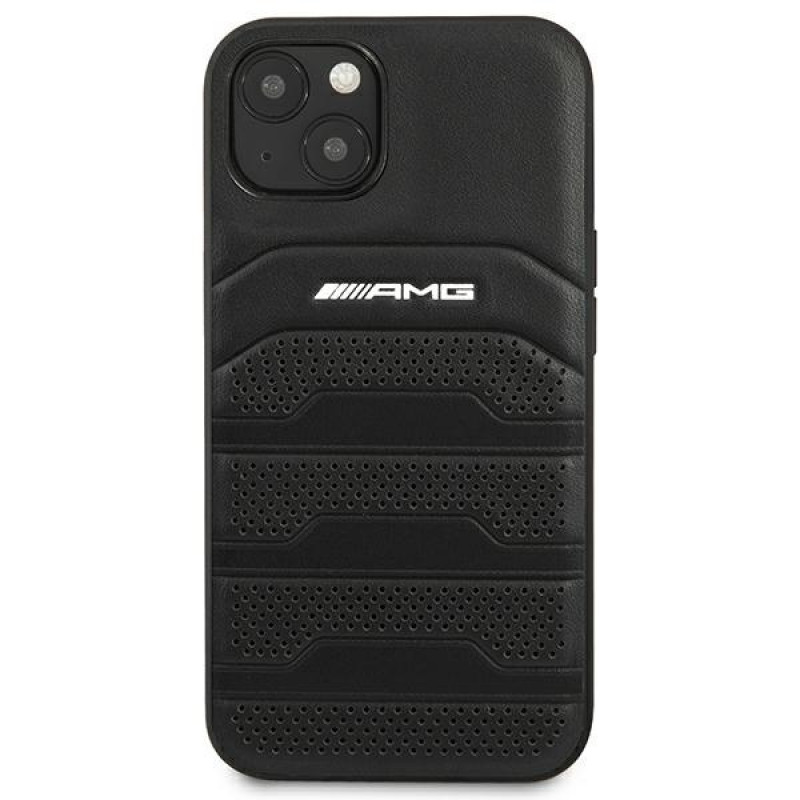 Mercedes-AMG AMHCP14MGSEBK Funda rígida para Apple iPhone 14 Plus / 15 Plus, Leather Debossed Lines, negra