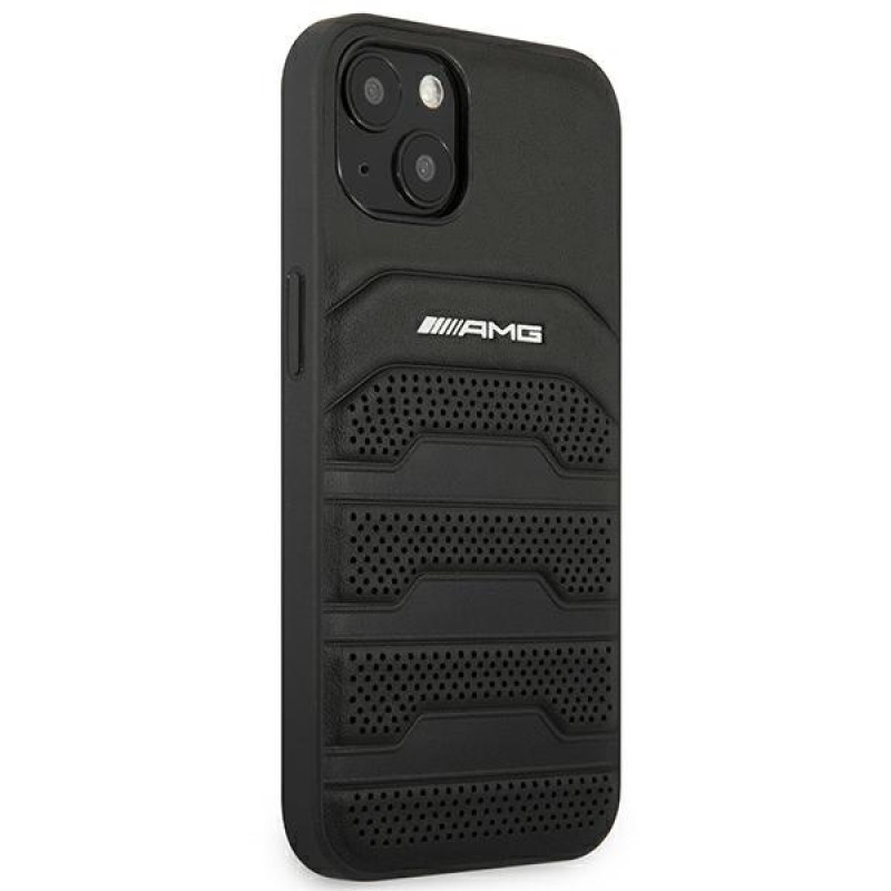Mercedes-AMG AMHCP14MGSEBK Funda rígida para Apple iPhone 14 Plus / 15 Plus, Leather Debossed Lines, negra