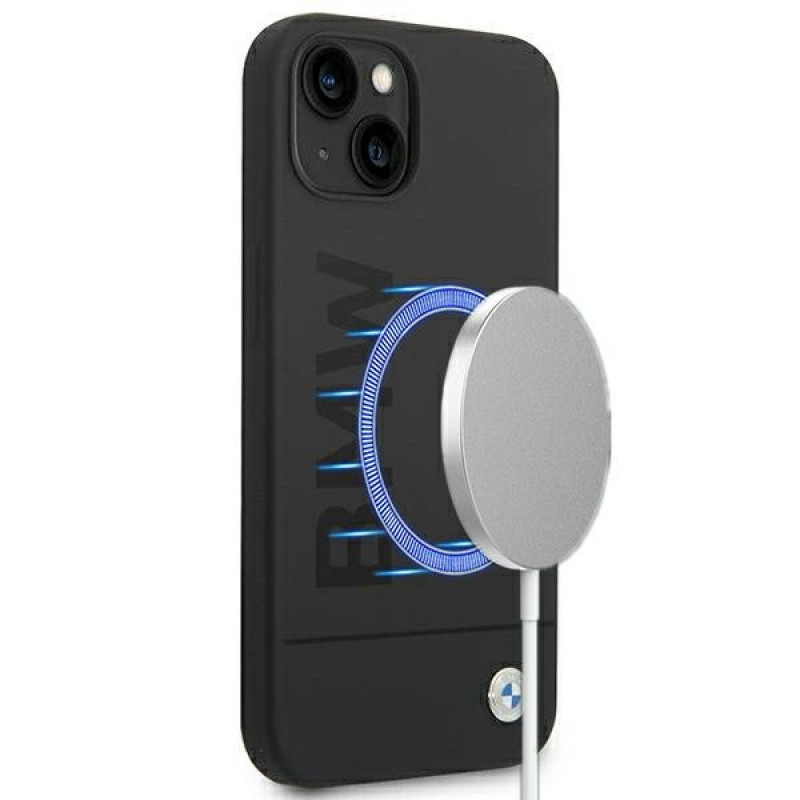 BMW BMHMP14MSLBLBK Funda rígida para Apple iPhone 14 Plus / 15 Plus, Silicona Signature Logo MagSafe, negra