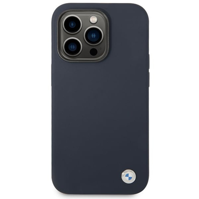 Funda BMW BMHMP14XSILNA para Apple iPhone 14 Pro Max, Silicona Metal Logo MagSafe, azul marino