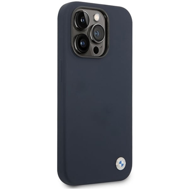Funda BMW BMHMP14XSILNA para Apple iPhone 14 Pro Max, Silicona Metal Logo MagSafe, azul marino