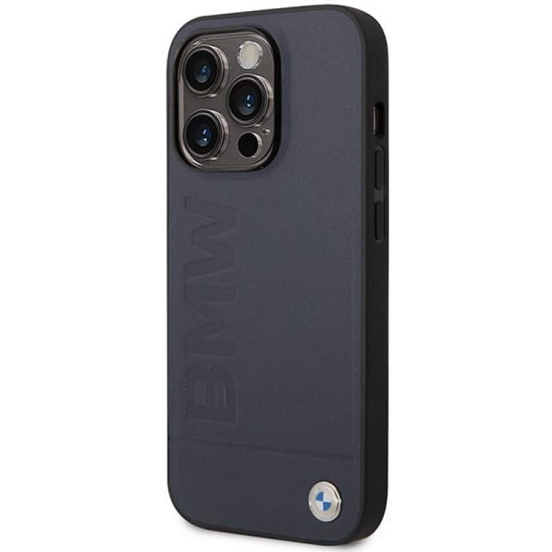 BMW BMHMP14XSLLNA Funda rígida para Apple iPhone 14 Pro Max, Leather Hot Stamp MagSafe, azul marino
