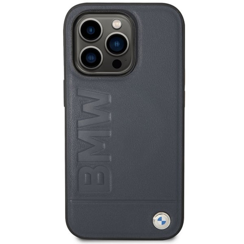 BMW BMHMP14XSLLNA Funda rígida para Apple iPhone 14 Pro Max, Leather Hot Stamp MagSafe, azul marino