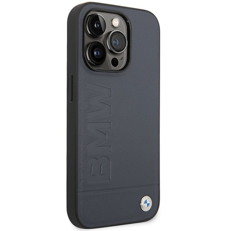 BMW BMHMP14XSLLNA Funda rígida para Apple iPhone 14 Pro Max, Leather Hot Stamp MagSafe, azul marino