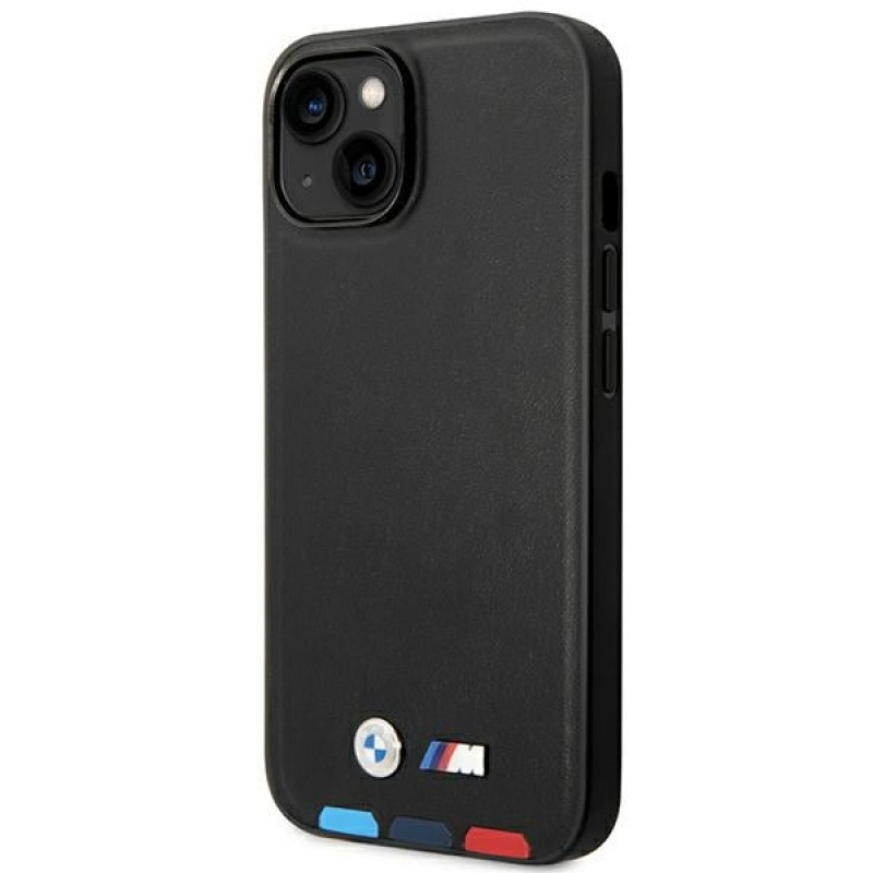 Funda BMW BMHMP14S22PTDK para Apple iPhone 14, Leather Stamp Tricolor MagSafe, negra