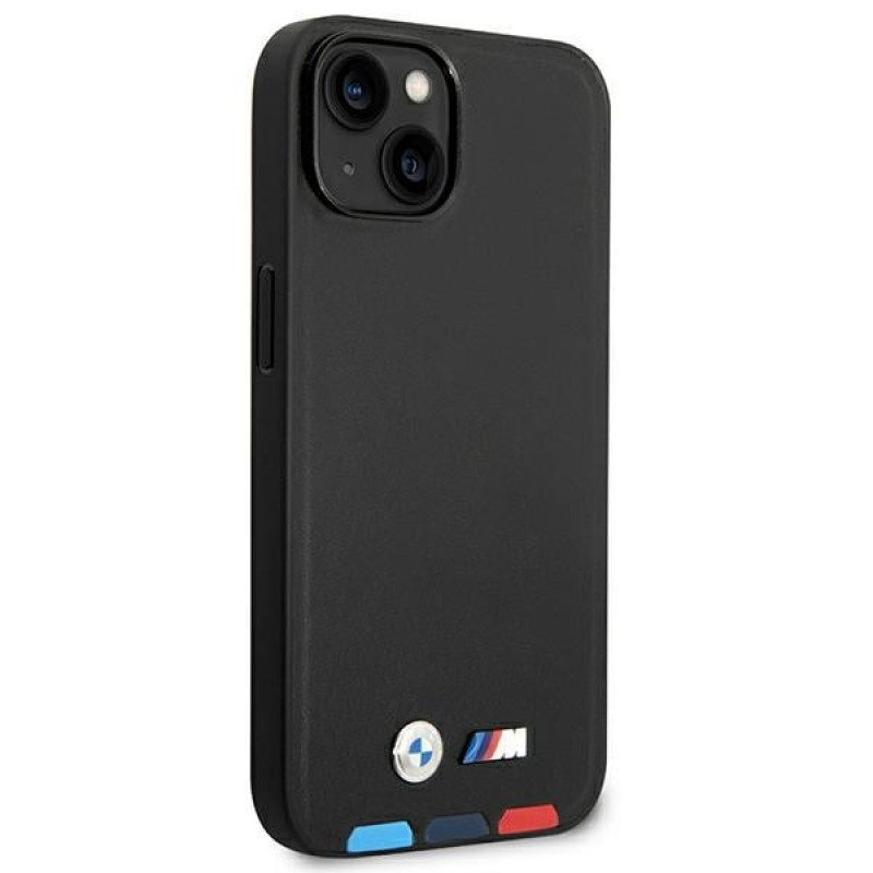 Funda BMW BMHMP14S22PTDK para Apple iPhone 14, Leather Stamp Tricolor MagSafe, negra