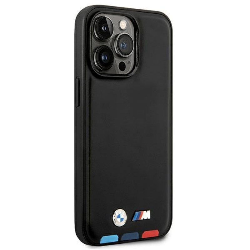 Funda BMW BMHMP14X22PTDK para Apple iPhone 14 Pro Max, Leather Stamp Tricolor MagSafe, negra