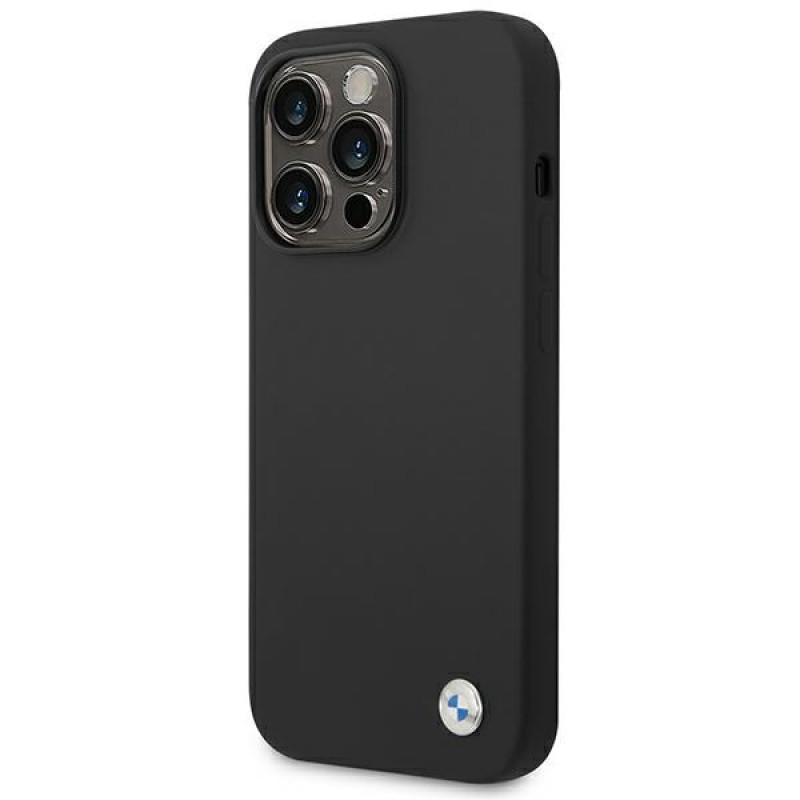 Funda rígida BMW BMHCP14XSILBK Silicone Metal Logo para Apple iPhone 14 Pro Max 6.7", negra