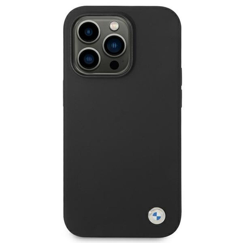 Funda rígida BMW BMHCP14XSILBK Silicone Metal Logo para Apple iPhone 14 Pro Max 6.7", negra