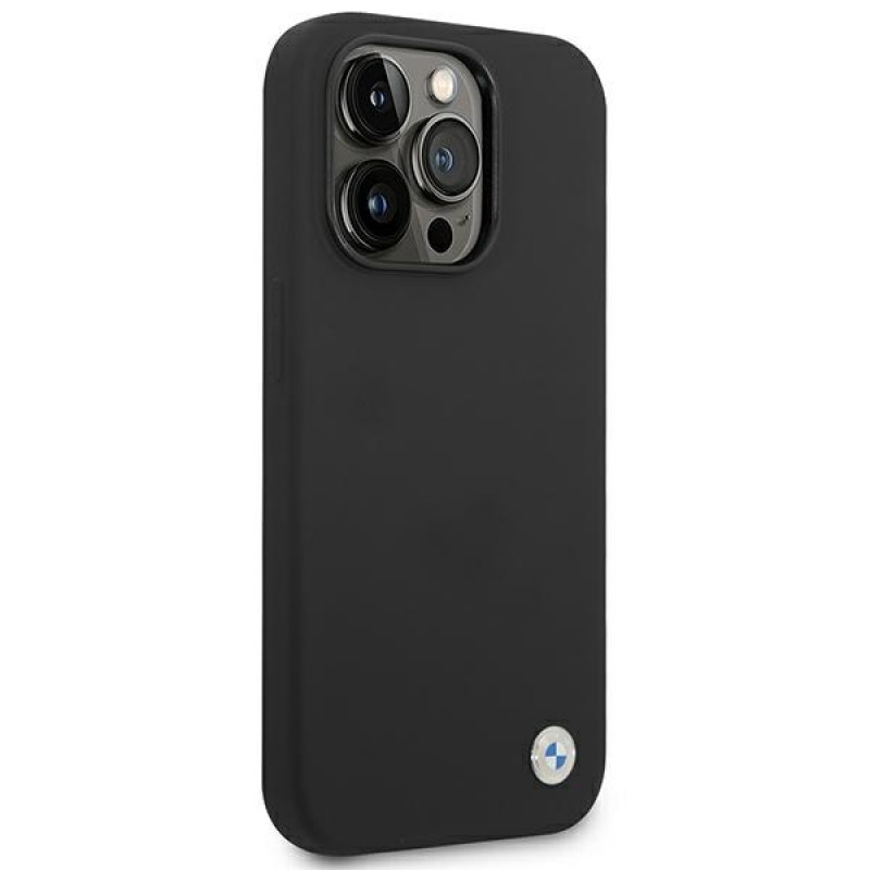 Funda rígida BMW BMHCP14XSILBK Silicone Metal Logo para Apple iPhone 14 Pro Max 6.7", negra