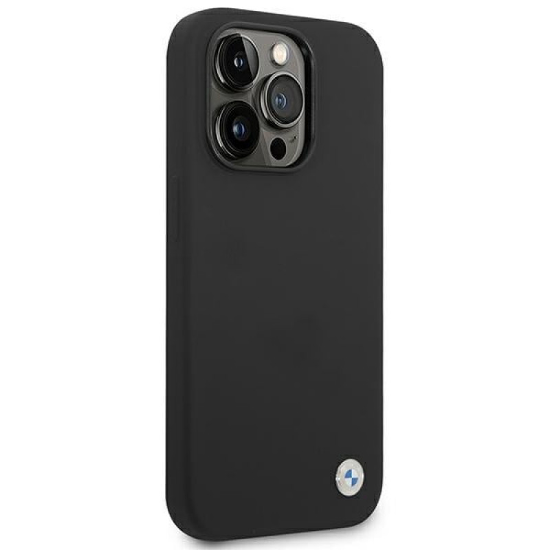 Funda BMW BMHCP14LSILBK para Apple iPhone 14 Pro, Silicone Metal Logo, negra