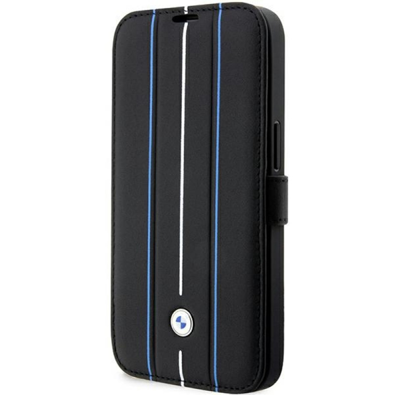 Funda tipo libro BMW BMBKP14L22RVSK Leather Stamp Blue Lines para Apple iPhone 14 Pro 6.1", negra
