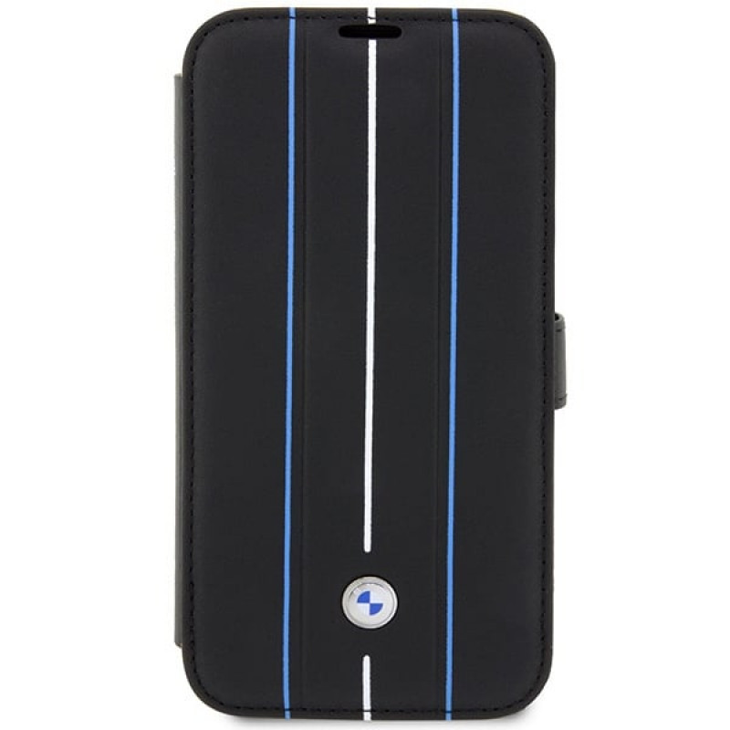 Funda tipo libro BMW BMBKP14L22RVSK Leather Stamp Blue Lines para Apple iPhone 14 Pro 6.1", negra