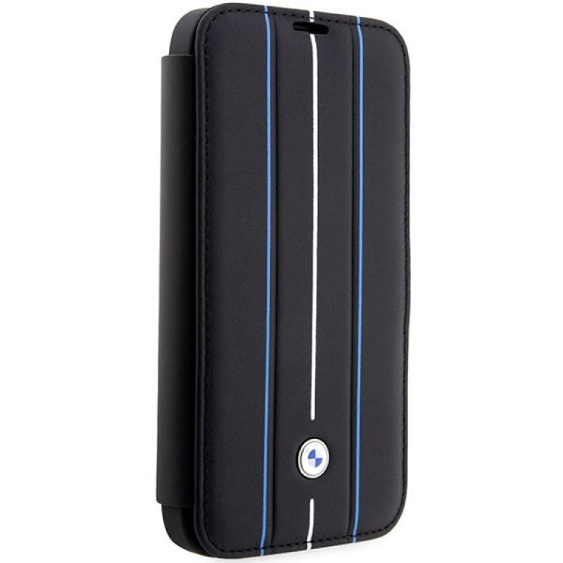 Funda tipo libro BMW BMBKP14L22RVSK Leather Stamp Blue Lines para Apple iPhone 14 Pro 6.1", negra