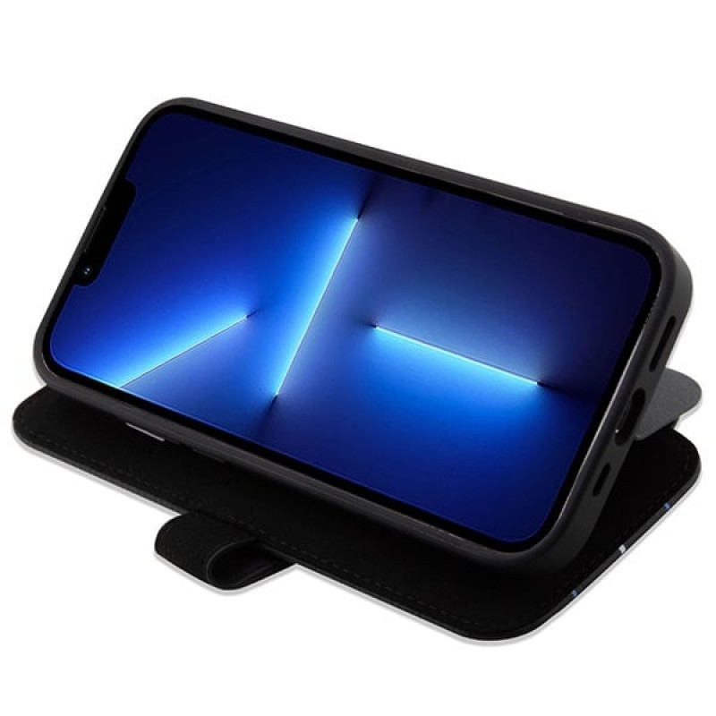 Funda tipo libro BMW BMBKP14L22RVSK Leather Stamp Blue Lines para Apple iPhone 14 Pro 6.1", negra