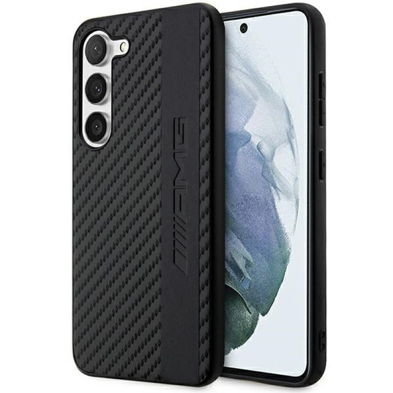 Mercedes-AMG AMHCS23SBLSCA funda rígida Carbon Stripe & Embossed para Samsung Galaxy S23 (S911), negra
