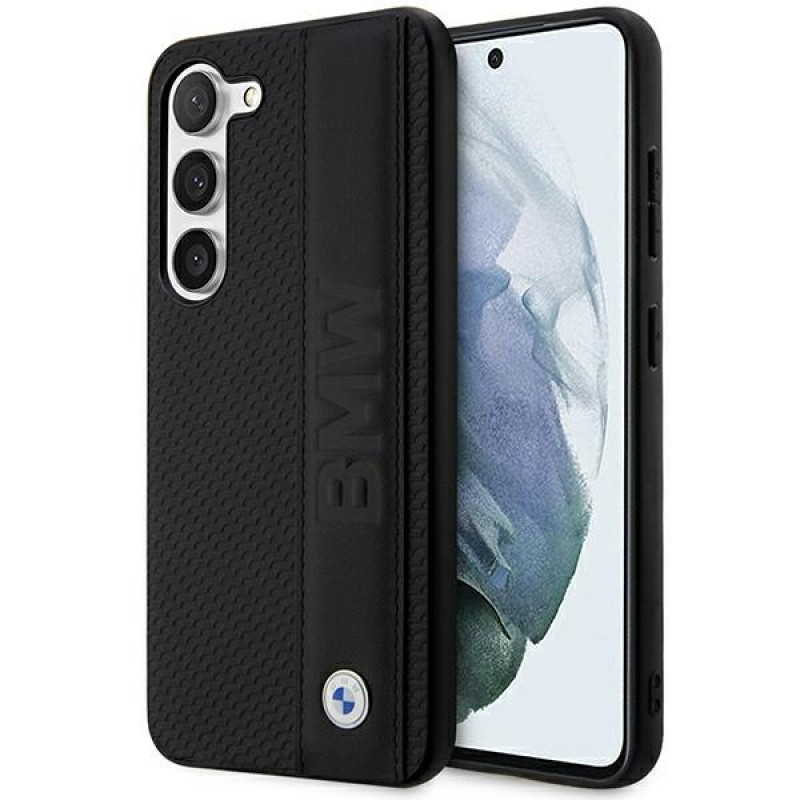 Funda rígida BMW BMHCS23M22RDPK Leather Textured & Stripe para Samsung Galaxy S23+ (S916), negra