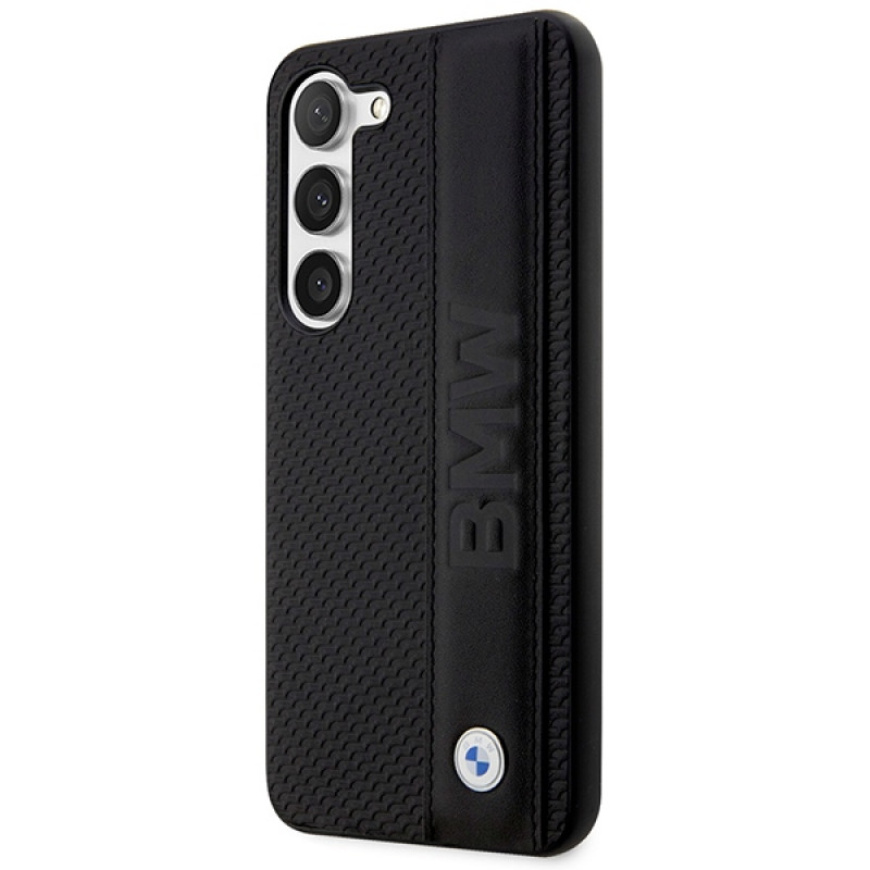 Funda rígida BMW BMHCS23M22RDPK Leather Textured & Stripe para Samsung Galaxy S23+ (S916), negra