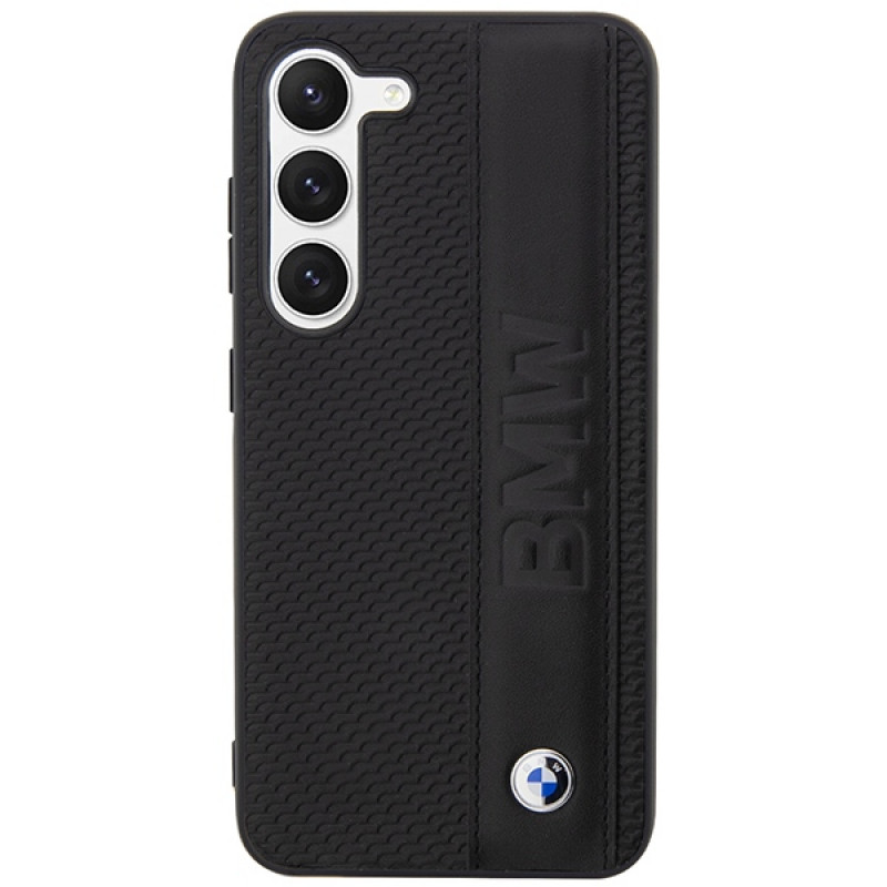 Funda rígida BMW BMHCS23M22RDPK Leather Textured & Stripe para Samsung Galaxy S23+ (S916), negra