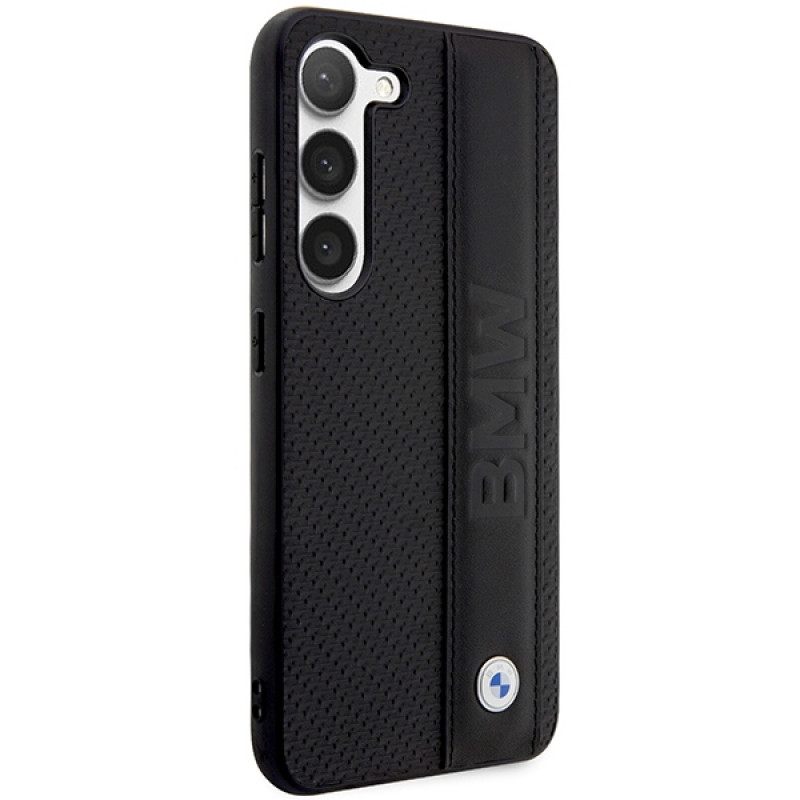 Funda rígida BMW BMHCS23M22RDPK Leather Textured & Stripe para Samsung Galaxy S23+ (S916), negra