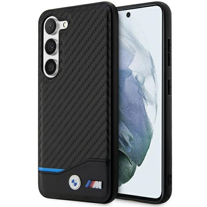 Funda rígida BMW BMHCS23M22NBCK Leather Carbon para Samsung Galaxy S23+ (S916), negra