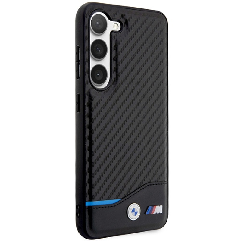 Funda rígida BMW BMHCS23M22NBCK Leather Carbon para Samsung Galaxy S23+ (S916), negra