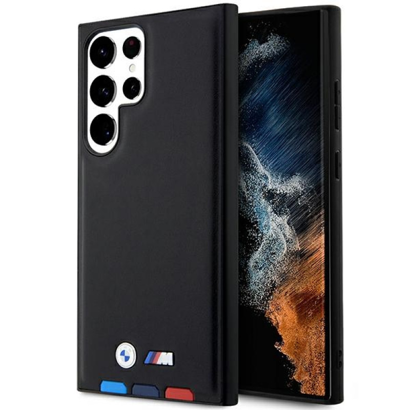 Funda rígida BMW BMHCS23L22PTDK Leather Stamp Tricolor para Samsung Galaxy S23 Ultra (S918), negra