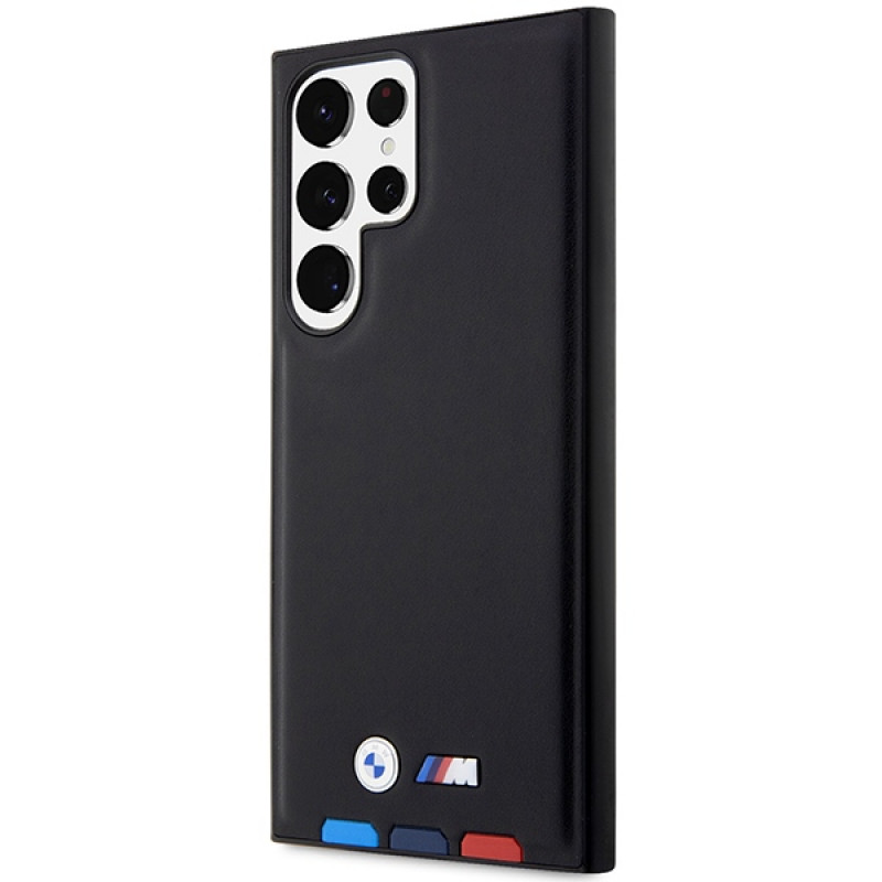 Funda rígida BMW BMHCS23L22PTDK Leather Stamp Tricolor para Samsung Galaxy S23 Ultra (S918), negra
