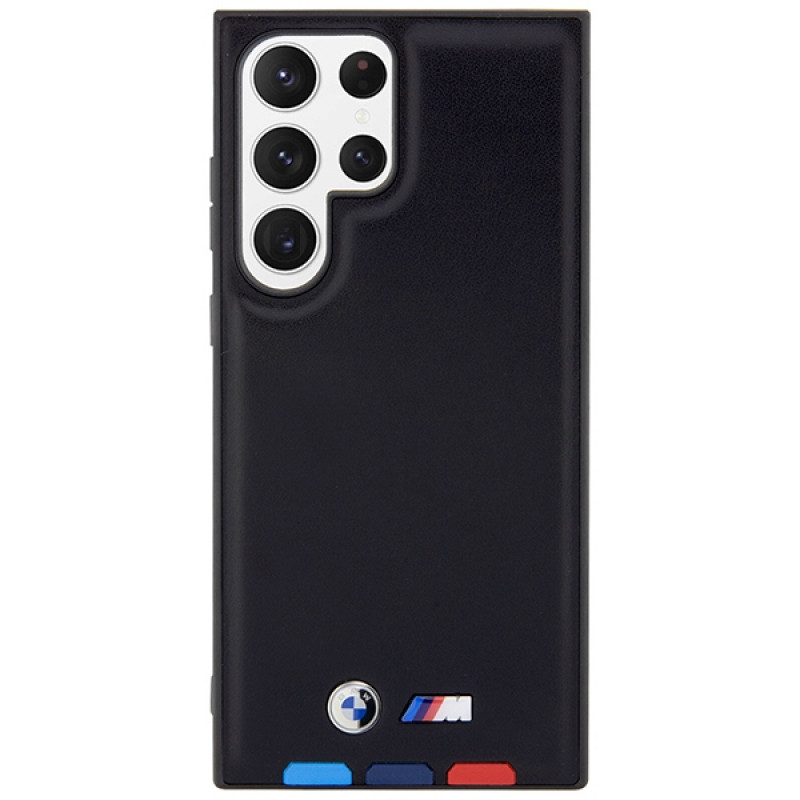 Funda rígida BMW BMHCS23L22PTDK Leather Stamp Tricolor para Samsung Galaxy S23 Ultra (S918), negra
