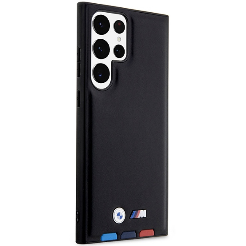 Funda rígida BMW BMHCS23L22PTDK Leather Stamp Tricolor para Samsung Galaxy S23 Ultra (S918), negra