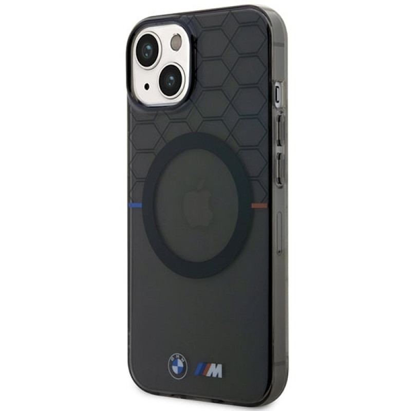 Funda rígida BMW BMHMP14MHGPK Pattern MagSafe para Apple iPhone 14 Plus / 15 Plus, gris