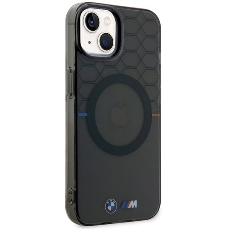 Funda rígida BMW BMHMP14MHGPK Pattern MagSafe para Apple iPhone 14 Plus / 15 Plus, gris