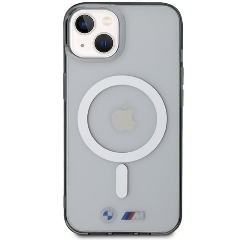 Funda rígida BMW BMHMP14MHCRS Silver Ring MagSafe para Apple iPhone 14 Plus / 15 Plus, transparente