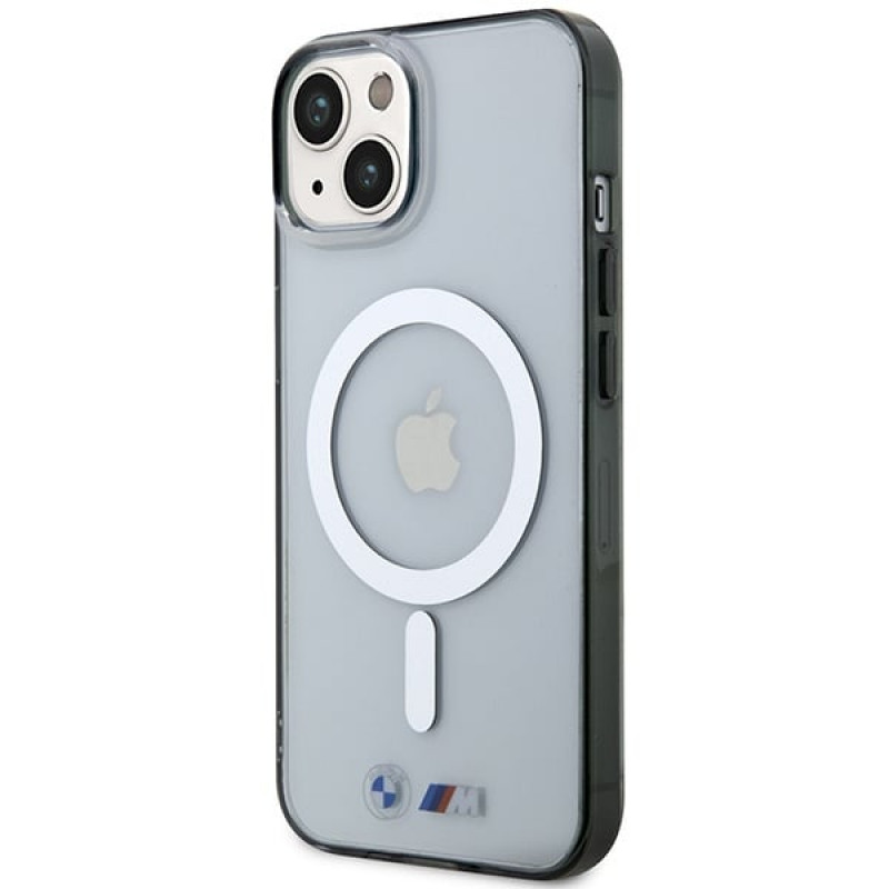Funda rígida BMW BMHMP14SHCRS Silver Ring MagSafe para Apple iPhone 14, transparente